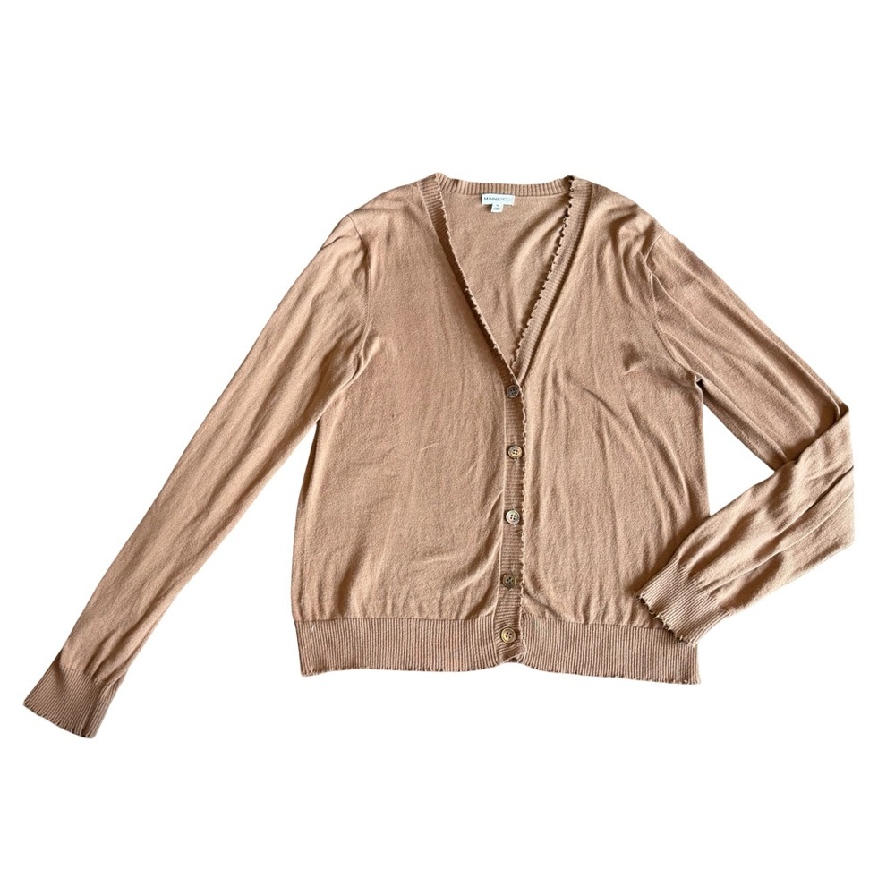 Minnie Rose Camel Cotton Cashmere Blend Cardigan Sweater Button-Down Size Medium